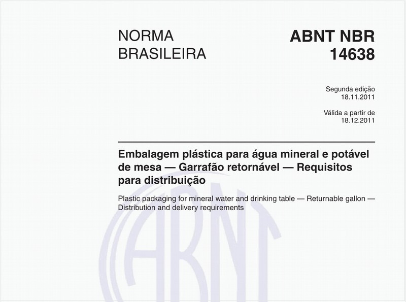 Embalagem plástica para água mineral e potável de mesa — Garrafão retornável — Requisitos para distribuição
