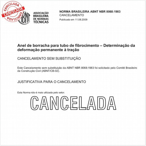 Anel de borracha para tubo de fibrocimento - Determinação da deformação permanente à tração