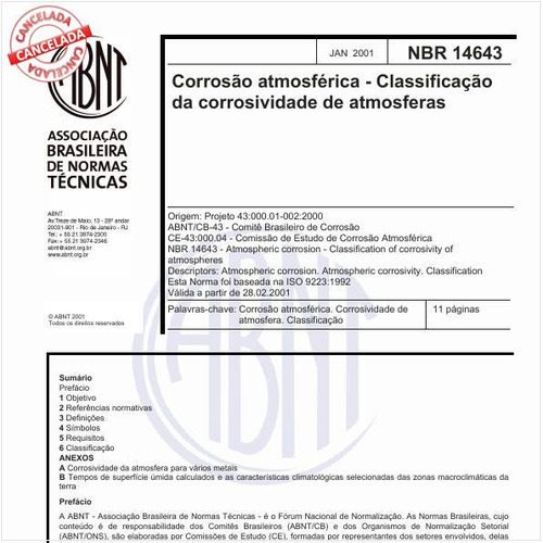 Corrosão atmosférica - Classificação da corrosividade de atmosferas