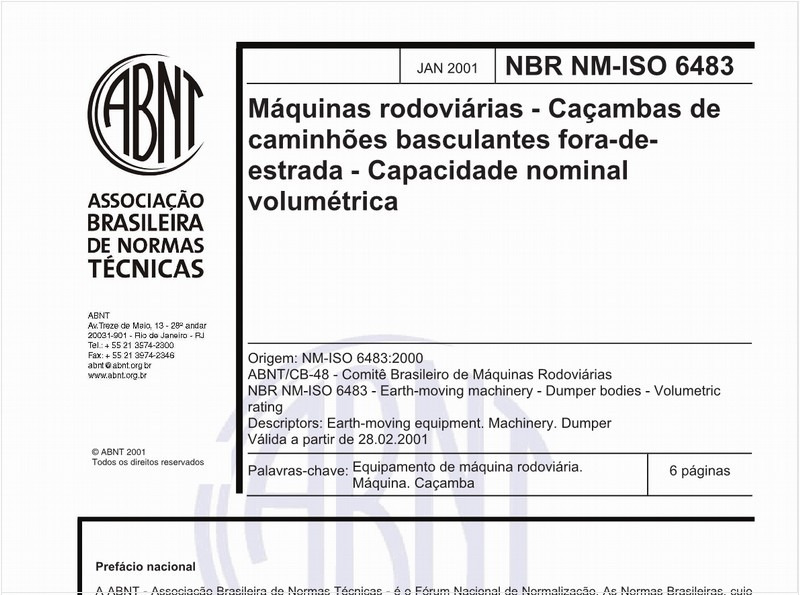 Máquinas rodoviárias - Caçambas de caminhões basculantes fora-de-estrada - Capacidade nominal volumétrica