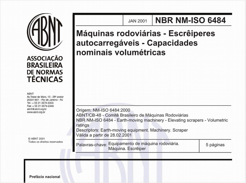 Máquinas rodoviárias - Escrêiperes autocarregáveis - Capacidades nominais volumétricas