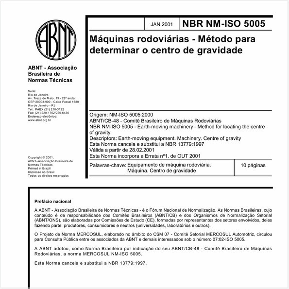 Máquinas rodoviárias - Método para determinar o centro de gravidade