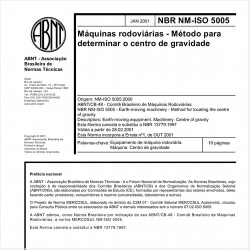 Máquinas rodoviárias - Método para determinar o centro de gravidade