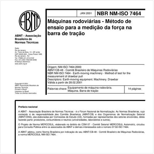 Máquinas rodoviárias - Método de ensaio para a medição da força na barra de tração