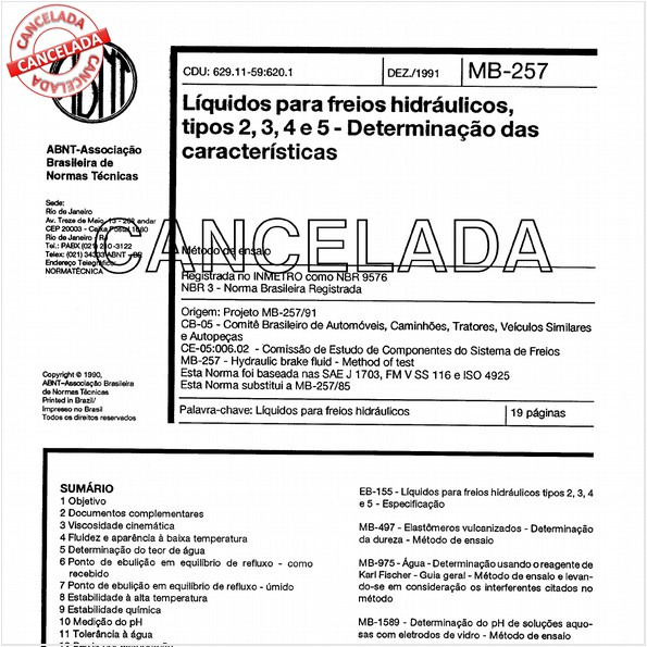 Líquidos para freios hidráulicos, tipos 2, 3, 4 e 5 - Determinação das características