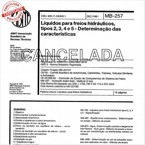 Líquidos para freios hidráulicos, tipos 2, 3, 4 e 5 - Determinação das características