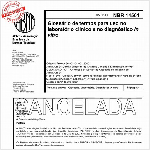 Glossário de termos para uso no laboratório clínico e no diagnóstico in vitro