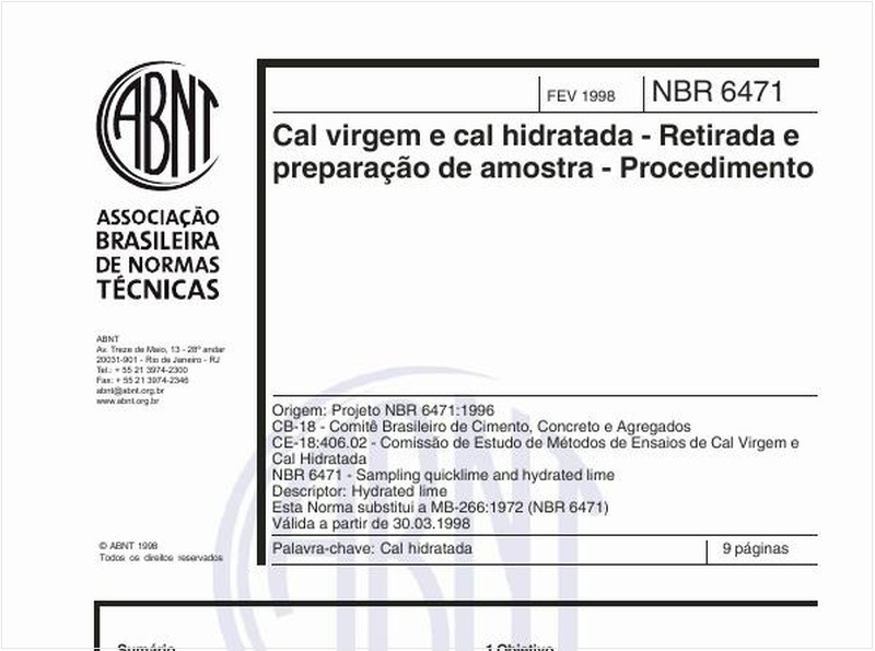 Cal virgem e cal hidratada - Retirada e preparação de amostra - Procedimento