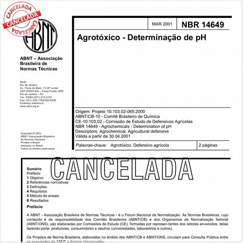 Agrotóxico - Determinação de pH