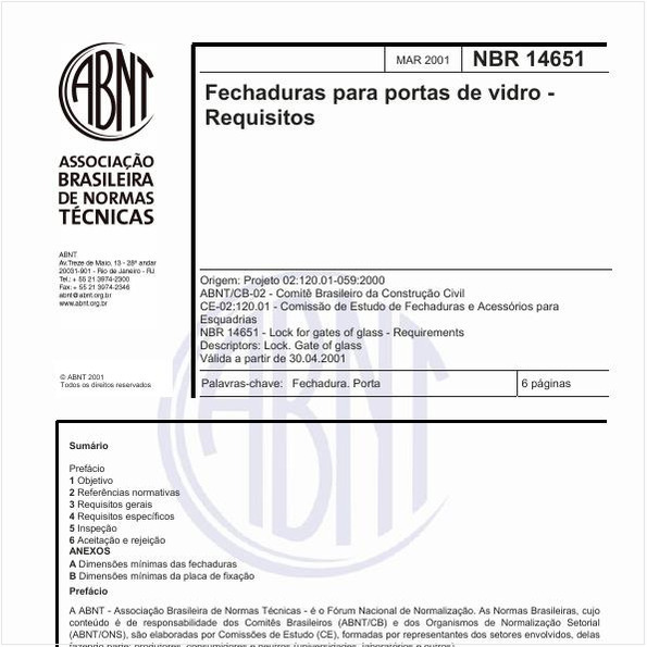 Fechaduras para portas de vidro - Requisitos