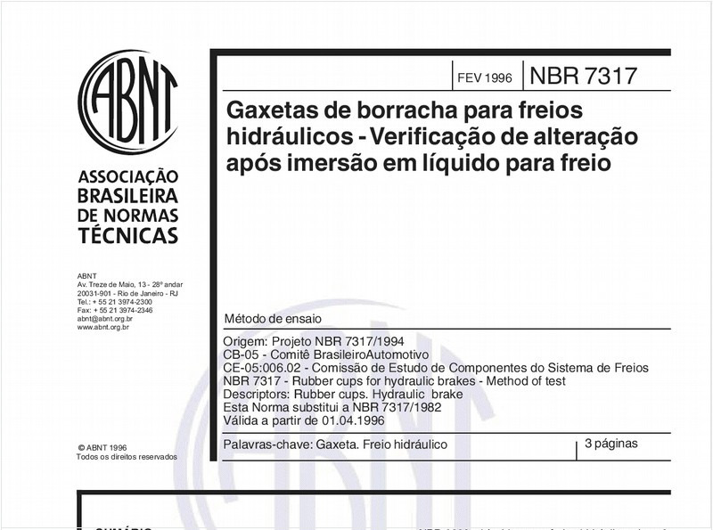 Gaxetas de borracha para freios hidráulicos - Verificação de alteração após imersão em líquido para freio