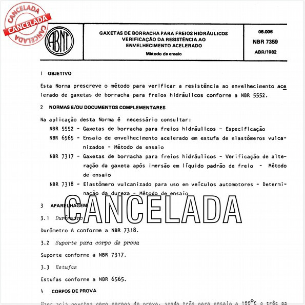 Gaxetas de borracha para freios hidráulicos - Verificação da resistência ao envelhecimento acelerado