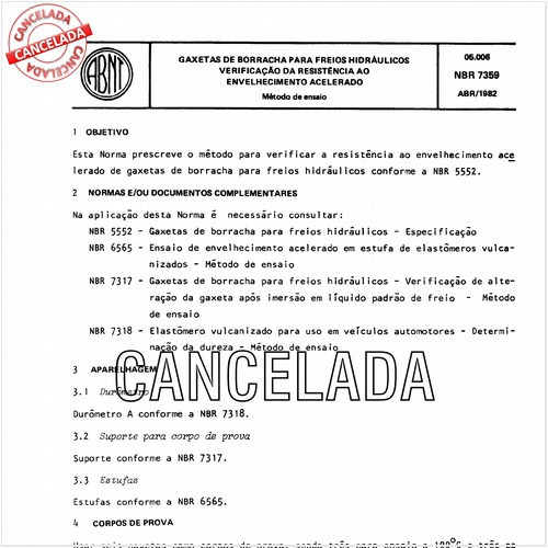 Gaxetas de borracha para freios hidráulicos - Verificação da resistência ao envelhecimento acelerado