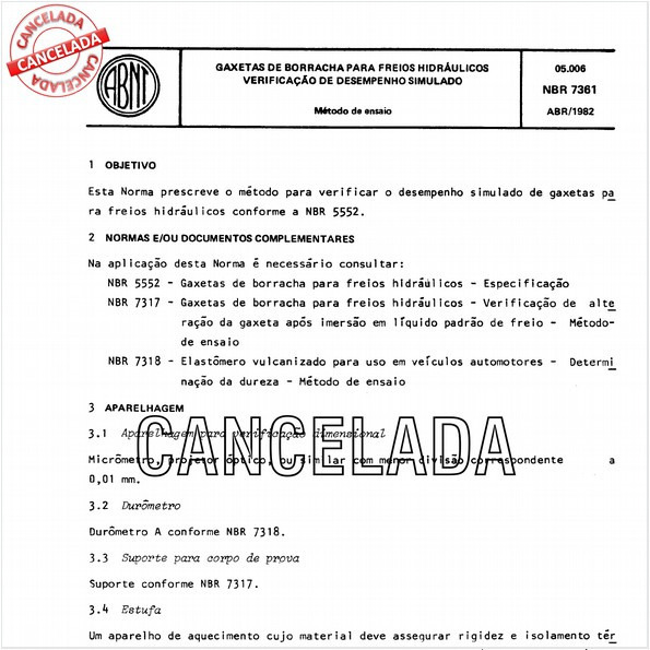 Gaxetas de borracha para freios hidráulicos - Verificação de desempenho simulado