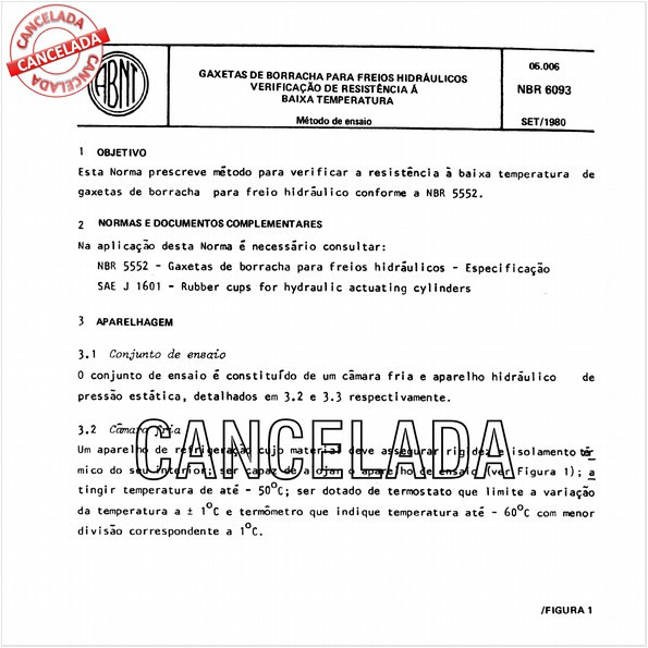 Gaxetas de borracha para freios hidráulicos - Verificação de resistência à baixa temperatura