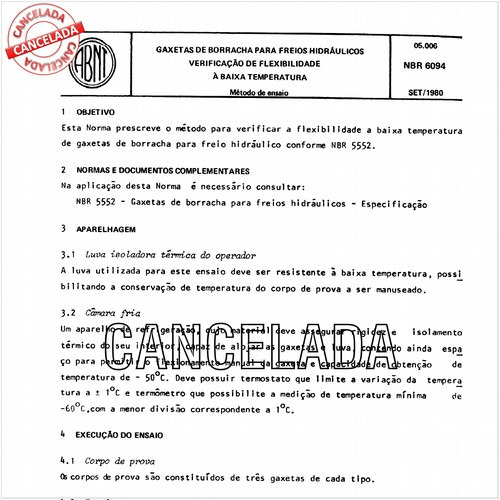 Gaxetas de borracha para freios hidráulicos - Verificação de flexibilidade à baixa temperatura