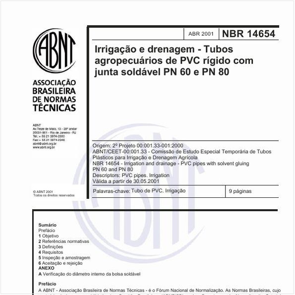 Irrigação e drenagem - Tubos agropecuários de PVC rígido com junta soldável PN 60 e PN 80