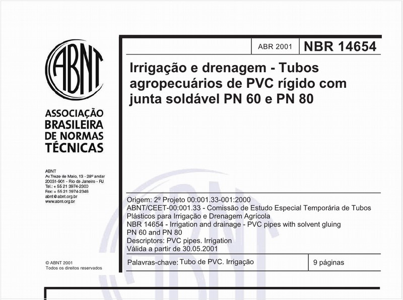 Irrigação e drenagem - Tubos agropecuários de PVC rígido com junta soldável PN 60 e PN 80