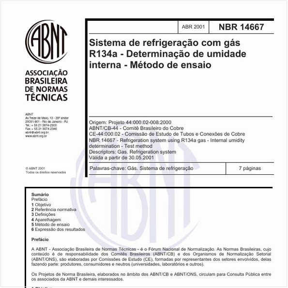 Sistema de refrigeração com gás R134a - Determinação de umidade interna - Método de ensaio