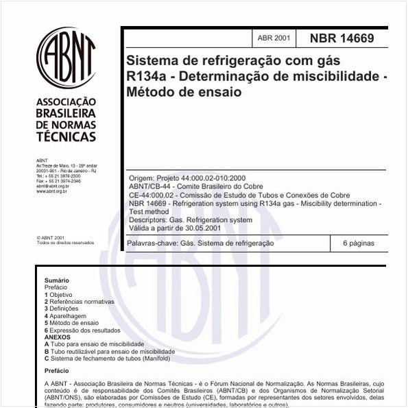 Sistema de refrigeração com gás R134a - Determinação de miscibilidade - Método de ensaio