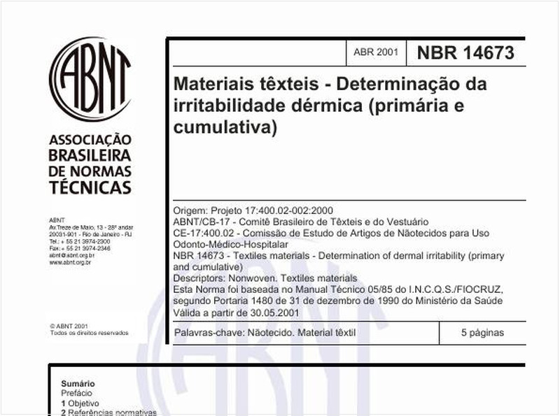 Materiais têxteis - Determinação da irritabilidade dérmica (primária e cumulativa)