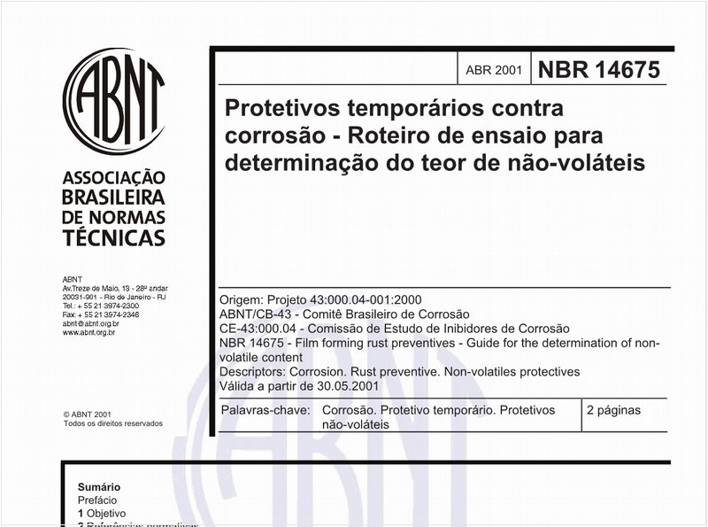Protetivos temporários contra corrosão - Roteiro de ensaio para determinação do teor de não-voláteis
