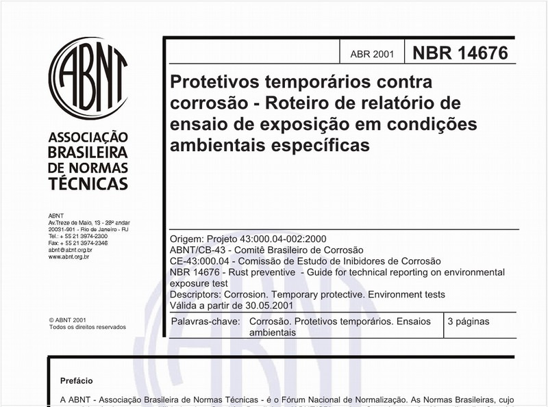 Protetivos temporários contra corrsão - Roteiro de relatório de ensaio de exposição em condições ambientais específicas