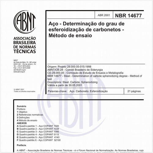 Aço - Determinação do grau de esferoidização de carbonetos - Método de ensaio