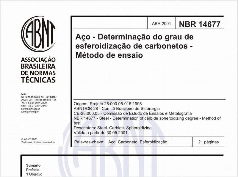 Aço - Determinação do grau de esferoidização de carbonetos - Método de ensaio
