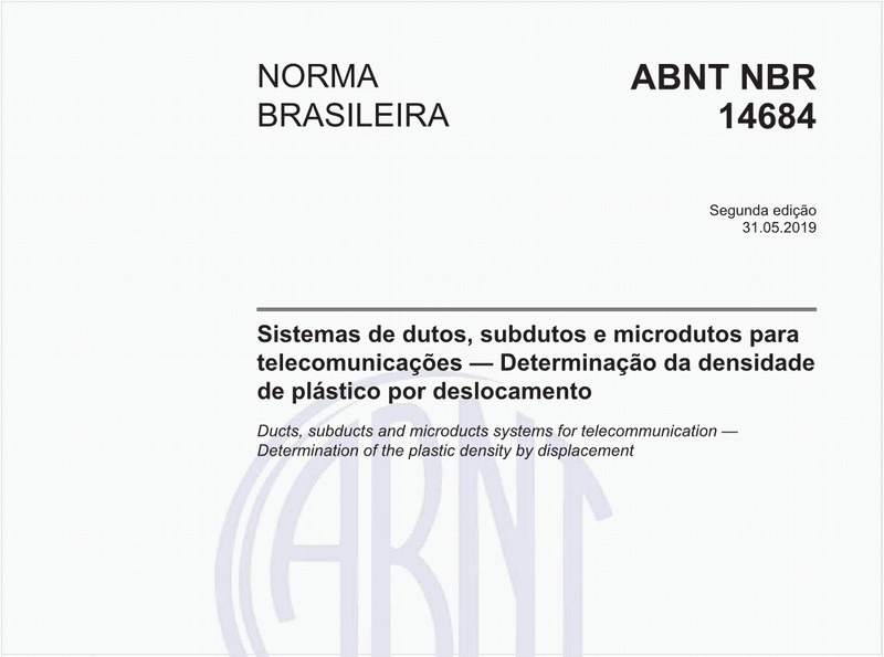 Sistemas de dutos, subdutos e microdutos para telecomunicações — Determinação da densidade de plástico por deslocamento