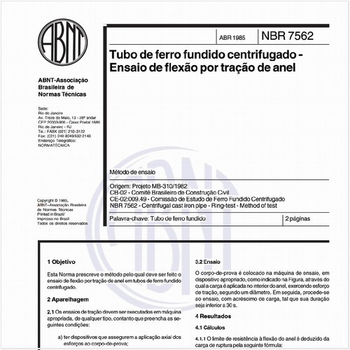 Tubo de ferro fundido centrifugado - Ensaio de flexão por tração de anel