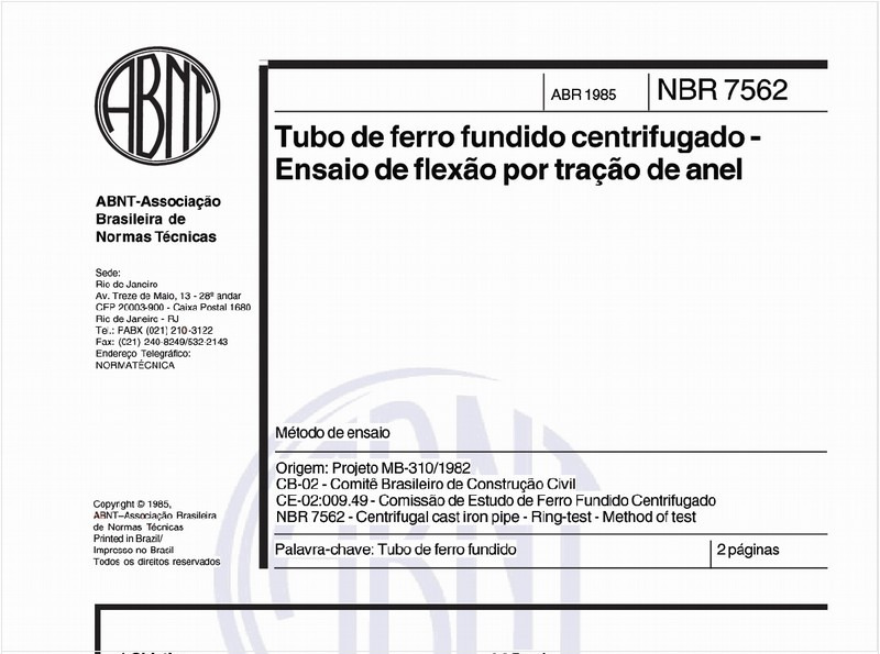 Tubo de ferro fundido centrifugado - Ensaio de flexão por tração de anel