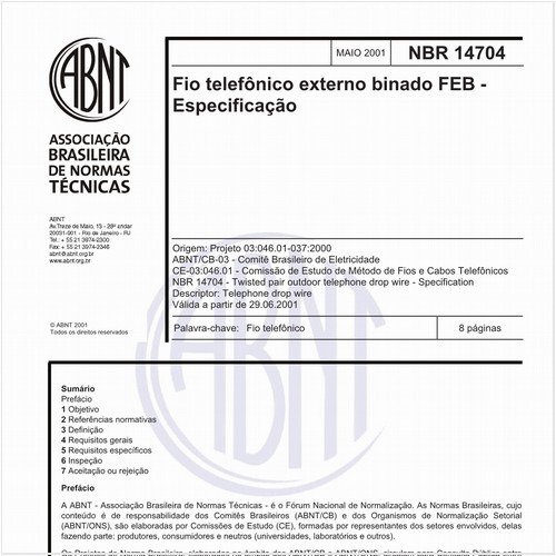 Fio telefônico externo binado FEB - Especificação