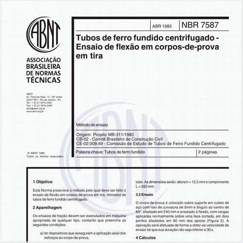 Tubos de ferro fundido centrifugado - Ensaio de flexão em corpos-de-prova em tira