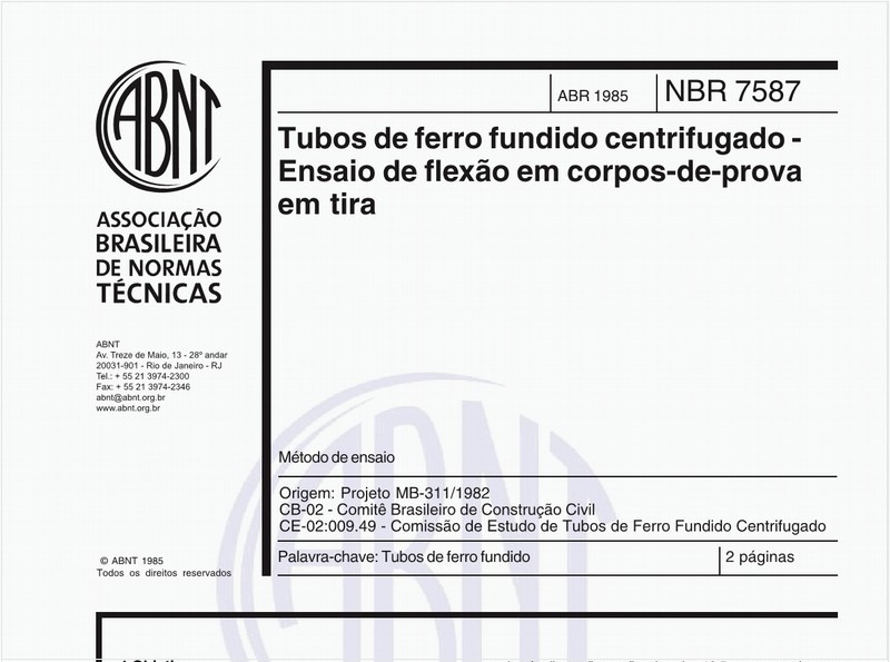 Tubos de ferro fundido centrifugado - Ensaio de flexão em corpos-de-prova em tira