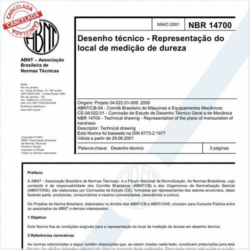 Desenho técnico - Representação do local de medição de dureza