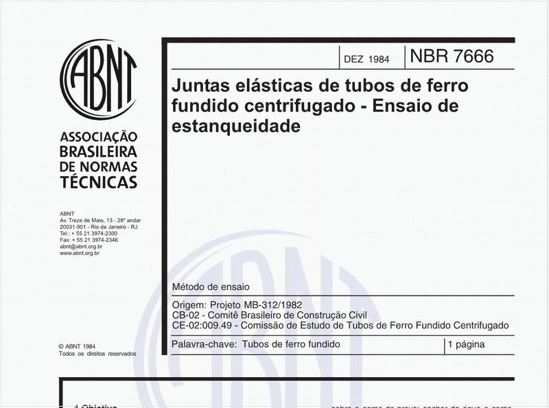 Juntas elásticas de tubos de ferro fundido centrifugado - Ensaio de estanqueidade