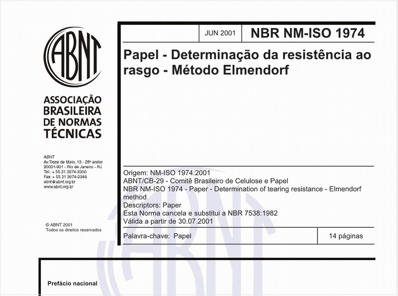 Papel - Determinação da resistência ao rasgo - Método Elmendorf