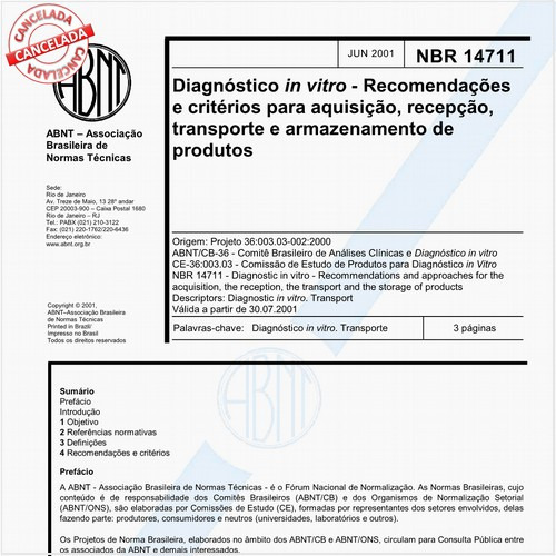 Diagnóstico in vitro - Recomendações e critérios para aquisição, recepção, transporte e armazenamento de produtos