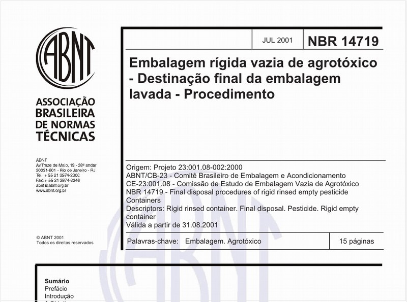Embalagem rígida vazia de agrotóxico - Destinação final da embalagem lavada - Procedimento