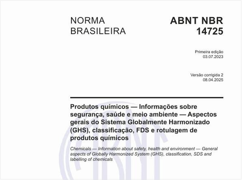 Produtos químicos — Informações sobre segurança, saúde e meio ambiente — Aspectos gerais do Sistema Globalmente Harmonizado (GHS), classificação, FDS e rotulagem de produtos químicos