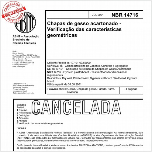 Chapas de gesso acartonado - Verificação das características geométricas