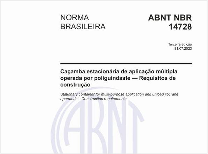 Caçamba estacionária de aplicação múltipla operada por poliguindaste — Requisitos de construção