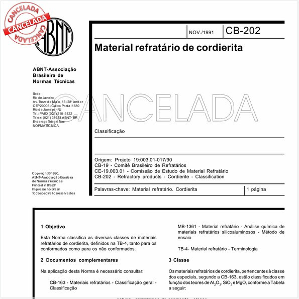 Material refratário de cordierita