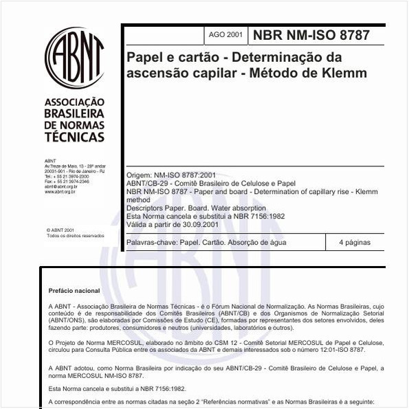 Papel e cartão - Determinação da ascensão capilar - Método de Klemm