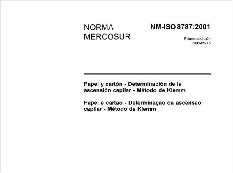 Papel e cartão - Determinação da ascensão capilar - Método de Klemm