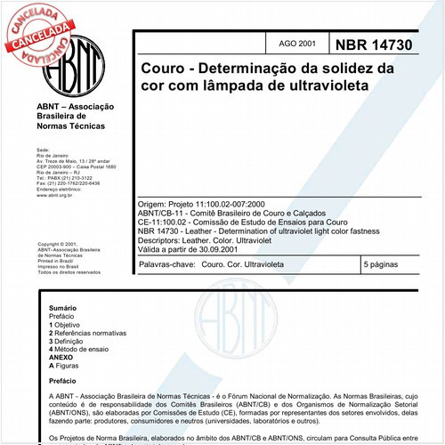 Couro - Determinação da solidez da cor com lâmpada de ultravioleta
