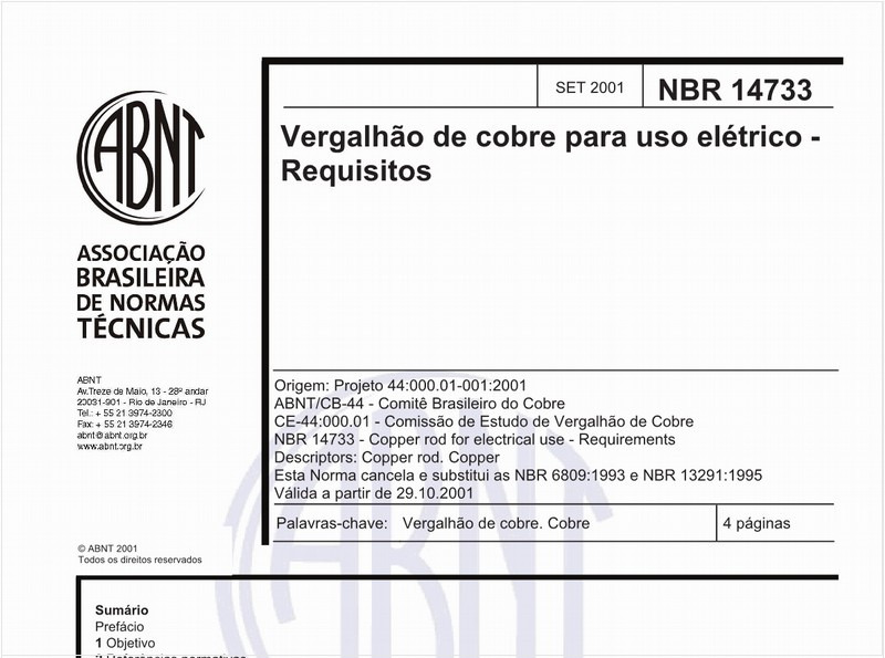 Vergalhão de cobre para uso elétrico - Requisitos