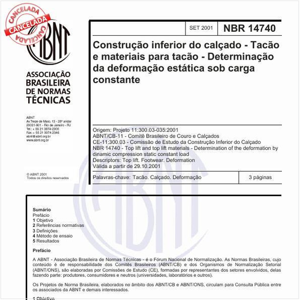 Construção inferior do calçado - Tacão e materiais para tacão - Determinação da deformação  estática sob carga constante