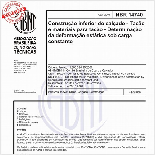 Construção inferior do calçado - Tacão e materiais para tacão - Determinação da deformação  estática sob carga constante